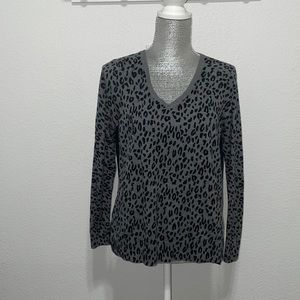 LOFT Gray and Black Leopard Print Blouse
